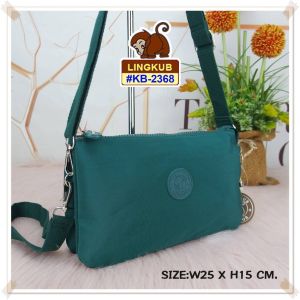 กระเป๋า สะพาย ข้าง ผู้หญิง Lingkub (แถมสายคล้องมือ+สายยาว) ของแท้ รุ่นKB2368 ขนาด25 x15ซม. / 9x5นิ้ว  ผ้าพีวีซีกันน้ำได้ ทน เบา ช่องใส่ของเยอะ ถูกสุด