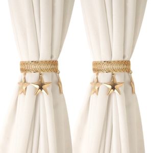TFHDFHRG 2Pcs Vintage Curtain Tie Backs Creative Adjustable Curtain Buckle Retro Star Moon Window Curtain Tie Belts Window Treatment