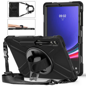 Hard Case Armor For Samsung Tab S9 FE Plus 12.4 inch SM-X610 SM-X616B 2023 Adjustable Kickstand Cover Bumper Shoulder Hand Strap TD753 Casing Heavy Duty Rugged Stylus Pen Slot Shock Resistant