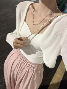 AN-1583 Cropped Long Sleeve Bolero Tops For Women Thin Knitted Cardigans Office Blazer Kpop Tops