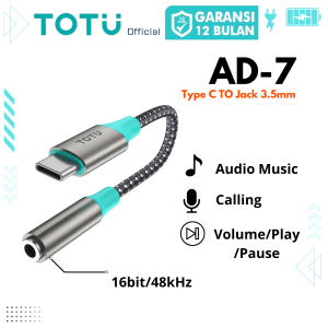 TOTU AD-7 USB C to 3.5mm Audio Adapter | Decoding Chip | High Audio | Wire Control & Call Support