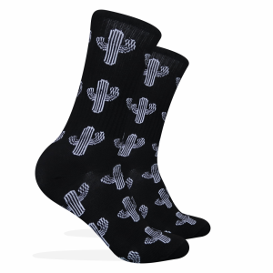 Kaos Kaki Oldschool - Kaos Kaki Karakter Cactus Putih Dasar Hitam - 4LAYER BENANG - K74