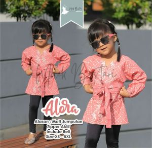 ALORA Baju Batik Anak Sekolah Perempuan PAUD TK SD SMP Kombinasi Belt Jumputan Pink XS S M L XL