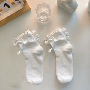 One Shoes ญี่ปุ่นน่ารักสีทึบโบว์เชื้อราถุงเท้าผู้หญิงในฤดูใบไม้ผลิและฤดูร้อนสาวหวานถุงเท้ากลางน่องถุงเท้าน่องสุภาพสตรีถุงเท้ากอง