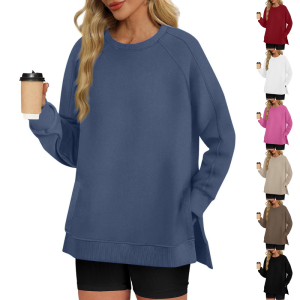 Hoodless crew neck loose long-sleeved hoodie