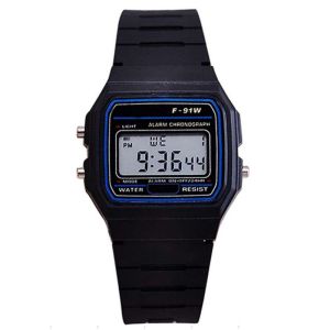 DAIMEISHU นาฬิกาโลหะดิจิตอลสำหรับเล่นกีฬา F91w บางเฉียบพร้อมระบบเตือนไฟกลางคืนอเนกประสงค์