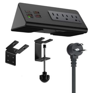 Nightstands Desk Edges Power Strips with USB C and 3AC Outlets Clamp Mount for Office and Dormitory