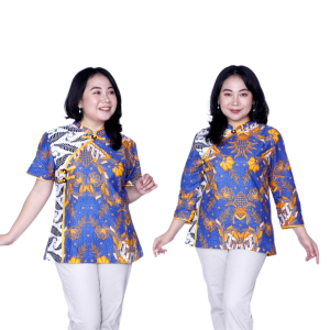 Blouse Big Size Wanita Atasan Batik Lengkap S-M-L-XL-2L-3L-4L-5L-6L-7L Model Blus Jumbo Seragam Batik / Atasan Formal Kantor Wanita / Pakaian Batik Kekinian Kerja Wanita LD 140