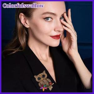 Colorfulswallow Cổ điển tinh tế kim cương Studded Owl Trâm dễ thương khí động vật pins linh hoạt sáng bóng Corsage quần áo phụ kiện Quà Tặng