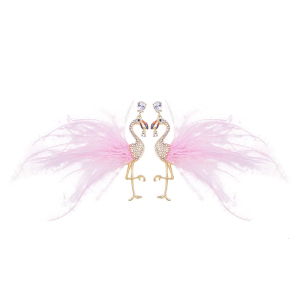Elegant Flamingo Crystals Feathers Earrings Sturdy Alloy Designs Stylish Gifts for Women Trendy Accessory