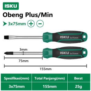 ISKU Obeng Set 2pcs Plus Minus/Screwdriver Set 2pcs Tip Magnetik Obeng Set CR-V