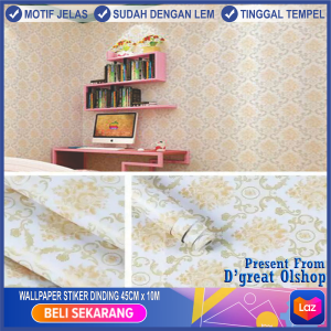 PROMO!! Wallpaper Stiker Dinding Motif Dan Karakter Premium Quality Size 45cm x 10m - Batik Gold Hijau Classic GH039