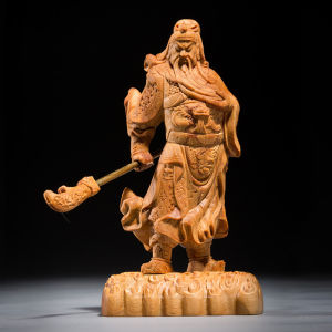 Guangong Wooden People Sculpture Chinese History Figure Dynasty Guanyu Craft Home Decoration