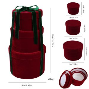 MAYIT Set of 3 Màu đỏ tía Hộp quà Giáng sinh Các kích cỡ khác nhau. Tròn Hộp đóng gói sản phẩm Gói quà Hộp quà bằng vải nhung dành cho hộp quà tặng tiệc