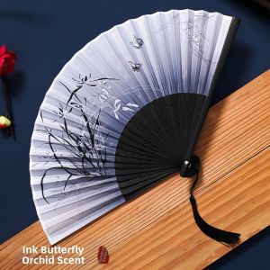 【Ready Stock&COD】DIVATEN Vintage Style Chinese Japanese Folding Fan Tassel Elegent Female Fan Bamboo Folding Fan High Quality Handmade Classical Dance Fan Home Decoration