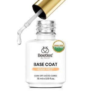 Beetles Gel Base Coat for Nails 15ml HEMA & TPO-Free Base Gel Polish UV/LED Soak-Off Long-Lasting No-Lift Nail Primer Nail Strengthening Base for Gel Mani