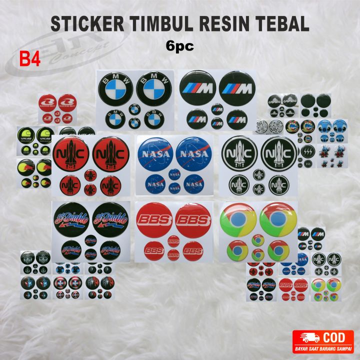 Sticker STIKER TIMBUL SET 6 resin Variasi B4 Logo BMW NASA BBS DIABLO ...