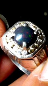 Cincin Kalimaya Black Opal Kopi Asli Banten Ring Perak Asli Hanmade