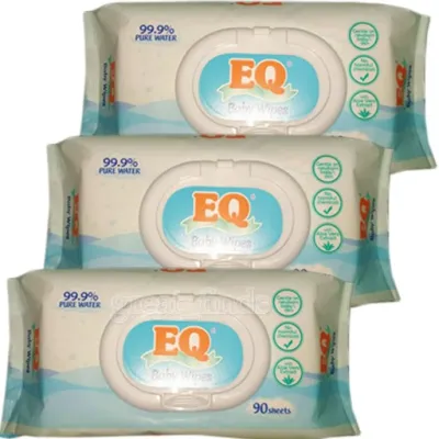 Set of 3 EQ Baby Wipes 99.9% Pure Water 90 Sheets