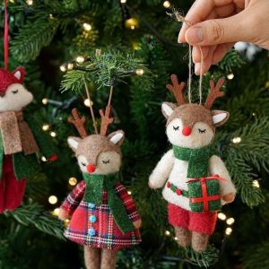 OKKFINE Elk Fox Christmas Tree Felt Ornament Hand Stitch Festive Outfit Tree Hanger  Hanging Rope Xmas Decoration For Xmas