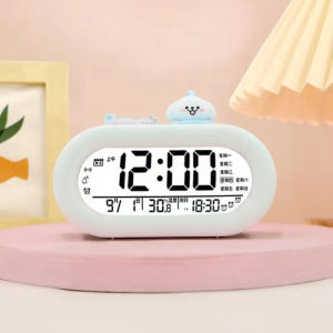 Multi-functional Alarm Clock Students Wake Up with Cartoon Bedroom Headboard Clock Temperature Date Display Mute Travel Time