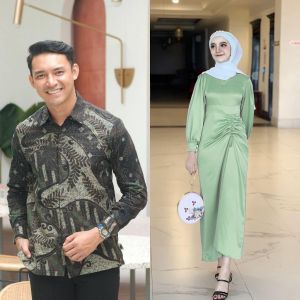 Batik Couple Pasangan Abelia Dress Serut Polos Satin Velvet Kemeja Batik dan Gamis Remaja Dewasa