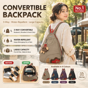 Large Capacity 3 Way Convertible Backpack/Tote Bag For Casual Travel/Crossbody Bag With Toray High Density Microfiber Fabric/Versatile Design For Daily Use