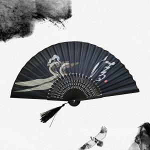 YTRYTWE Art Craft DIY Craft Performance Props Chinese Style Party Supplies Summer Gift Silk Folding Fan Home Decoration Photo Prop Tool Handle Hand Fan