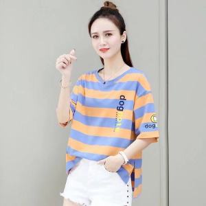 เสื้อยืดคอกลม ลายทาง สีสันสดใส สกีนอักษร คอกลม เสื้อยืดลายการ์ตูนโทนสีเทล ปังได้ทุกลุคทุกแนว | Kaykai\_Shop