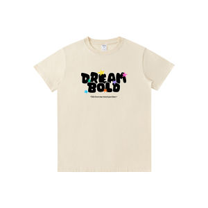 Cartoon bubble letter and colorful star print short-sleeve apricot-colored round neck shirt t Shirts for men and women in stock B899
