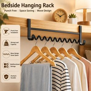 Bedside Hanging Rack Punch Free Bedside Storage Hook Wave Design Space-Saving Storage Rack Hook