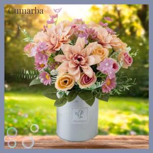 [Cumarba] 1PC Artificial Rose Flowers Wedding Home Bedroom Decor Bridal Bouquet Garden Fake Silk Dahlia Hydrangeas Vase For Board Outdoors