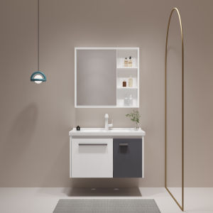 Bộ tủ lavabo 2 cánh trắng đen kèm tủ gương size 60cm
