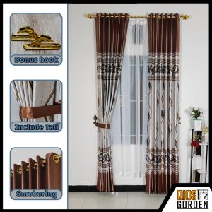 Gorden Jendela Dan Pintu Kamar Mewah Motif Tinta Batik Embosh Model Smokring Kain Blackout Tebal