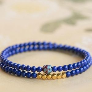 Natural Lapis Lazuli Double-Layer Bracelet for Good Luck Attracts Wealth Fashionable and Elegant Exquisite Lotus Design Gift for Best Friends