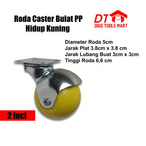Roda Caster Bulat kuning Polipropilena Hidup 2 Inci Roda Kursi Roda PP 4 Pcs 50mm