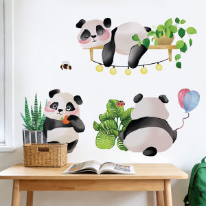 Decal dán tường trẻ em gấu trúc vui chơi đáng yêu Có keo sẵn 70*87cm Trang trí phòng bé an toàn