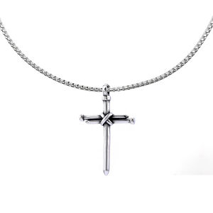 Premium 316 Steel The Unwavering Cross Large Pendant Round Box Long Necklace (Made In Japan)
