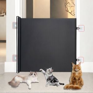 MODERNLUX Foldable Auto Retractable Pet Gate Reinforced Mesh Breathable Dog Gate Anti-Escape Pet Fence Indoor Use