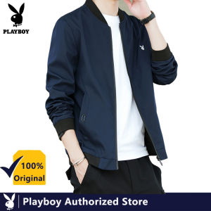 PLAYBOY 2021 Mens Classic Long Sleeve Bomber Jacket Simple Fashion Jacket