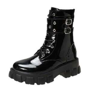 Size 35-40 Womens Fashion Black Thick Soled Leather Shoes Midsole Knight Boots British Martin Boots