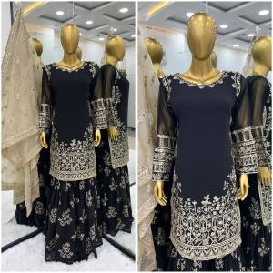[PRE-ORDER] Ready Made Top-Plazzo and Dupatta With Heavy Embroidery Work Suit (10-15days delivery)