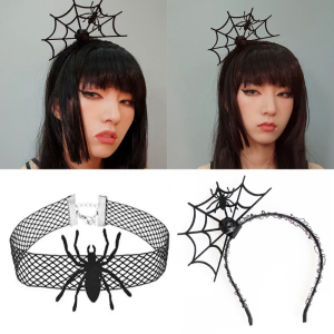 Halloween Headwear Spider Webs Headband Lace Necklace Fancy Dress-up Headpiece for Cosplay Party Novelty Headdress