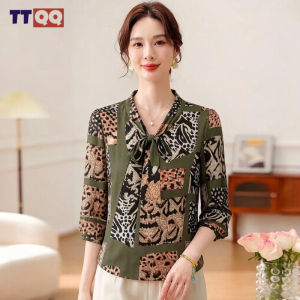TTQQ Floral V-neck Blouse Womens Shirt Fashion Printed T-shirt Womens Dress