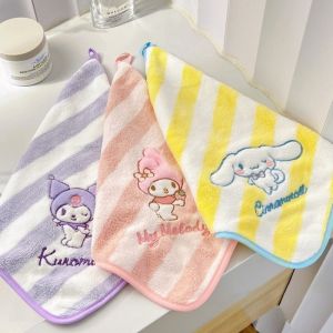 Cartoon Sanrio Hand Towels Kawaii Cinnamoroll My Melody Kuromi Hanging Wipe Towel Soft Absorbent Kitchen Accessories Bathroom Towel Supplies