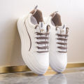 【LaLa】new simple white rubber shoes with lace sneakers chunky footwear low cut for women. 