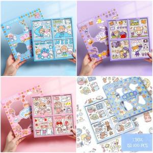 COD ( 1 BOX ISI 100PCS) Stiker 2D Sticker botol minum 2D plastik anti air/Buku Diary Stiker Motif/Stiker Anti Air Stiker Motif Kartun Korea Lucu Anti Air Dekorasi Handbook Scrapbook DIY