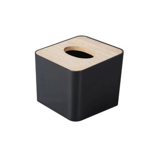 MIRELINA Plastic Tissue Box Wooden Cover Nordic Style Tissue Case Stylish Accessory Square Paper Box Table Decoration