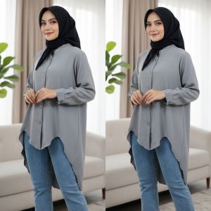 CARLINA Blouse Kemeja Wanita Elmeira Katun Cringkle Casual Jumbo Atasan 5989