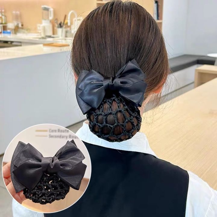 Women Pro Bow Barrette Hair Clip Cover Bowknot Bun Snood Hairnet